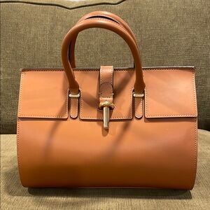 Tan Satchel with High-Quality Leather and Structured Shape
